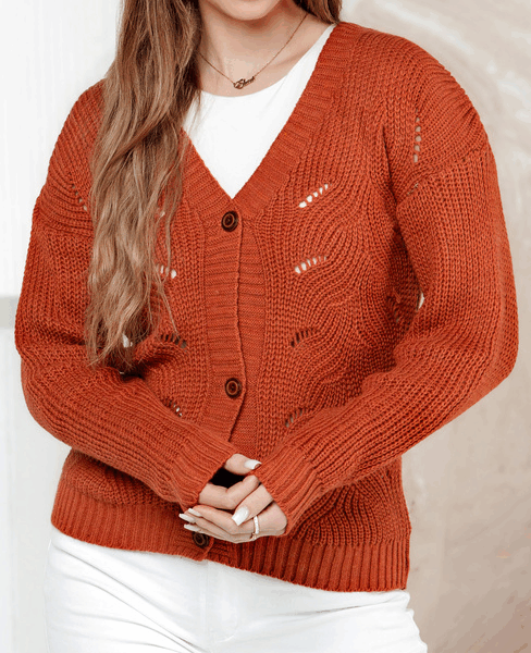 Sweter damski rozpinany rudy